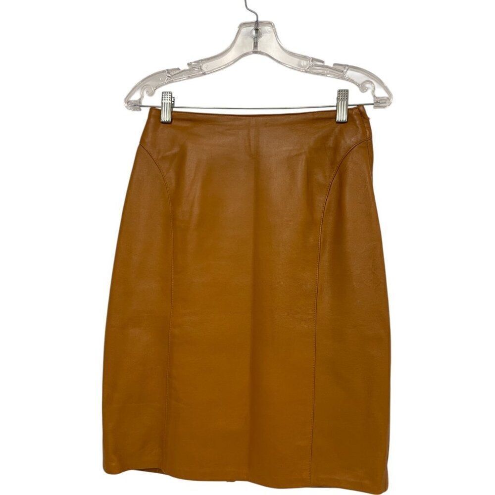 Vintage Cedars Womens Leather Skirt Size 6 Tan light Brown knee length 80s
